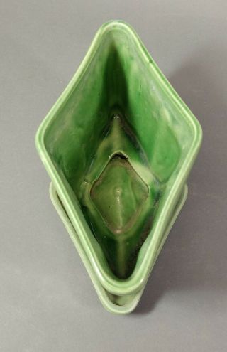 Vtg.  Mid Century Unmarked Pottery Green Diamond Shaped Planter 3