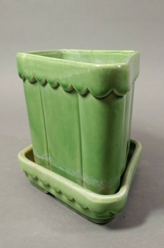 Vtg.  Mid Century Unmarked Pottery Green Diamond Shaped Planter 4