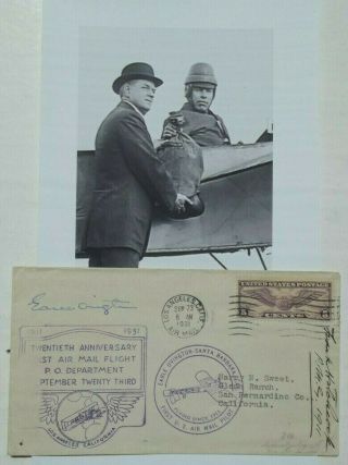 Earle Ovington 1st Official Air Mail Pilot 1911 Aviation Pioneer Signed Cover