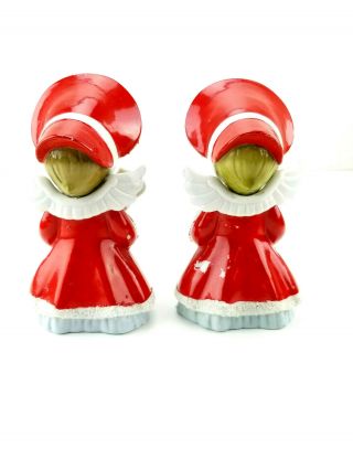 Set of 2 Vintage Christmas Angel with Candy Canes/Stocking Figurines Japan 6.  25 