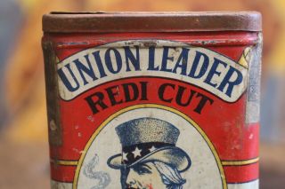 VINTAGE UNION LEADER REDI CUT TOBACCO TIN UNCLE SAM CAN UNITED STATES AMERICAN 3
