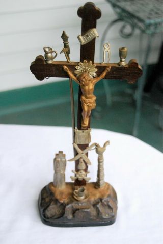 Antique Crucifix With Skull & Cross Bones 12 " Tall