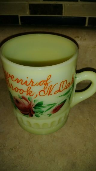 Spring Brook North Dakota Souvenir Yellow Cream Milk Glass Coffee Mug