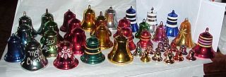 42 Vintage Bradford Plastic Bells Christmas Tree Ornaments Multi Color & Sizes
