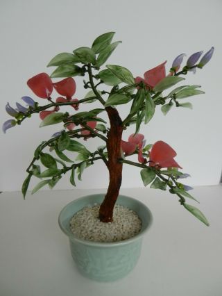 Vintage Chinese Jade Bonsai Tree In Celadon Planter 4