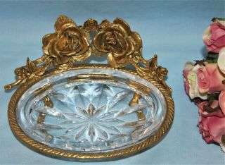 Vintage Vanity Gold Gilt Soap Ring Trinket Dish Roses