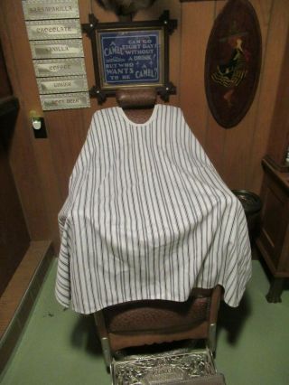 Vintage Barber Shop Heavy Blue & White Striped Cotton Patron Cape