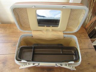 vtg Samsonite Travel Make - Up Train Case Luggage w/ Tray & Mirror Hard Case Brown 2