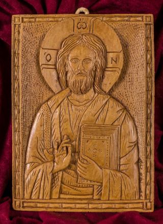 Pantocrator Christ Blessing Hand Carved Aromatic Christian Icon Gift Beeswax