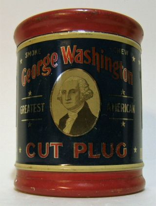 Antique George Washington Cut Plug Tobacco Rj Reynolds Tin With Moisture Control