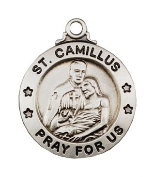 Medal St Camillus Sterling Silver Medallion Pendant 20 Inch Chain Catholic Boxed