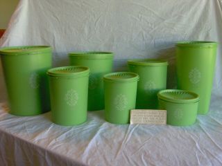Tupperware Vintage Servalier Canister Set Green Apple 14 Pc 7 Containers W Lids