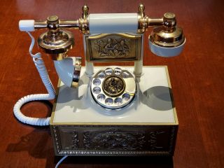 Vintage Deco - Tel French Victorian Style Rotary Dial Phone Ivory Gold Color 2.  C4