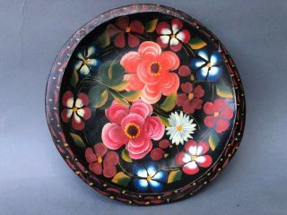 Vintage Hand Painted Wood Mexican Hand Carved Round Tray