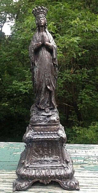 Antique Gothic Lourdes Virgin Mary Statuette Statue Sanctuary Basilica