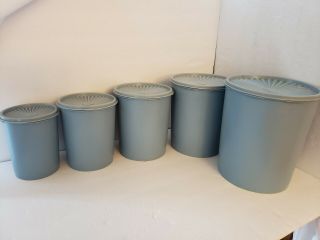Vintage Tupperware Blue Canister Set Of 5 1339,  805,  807,  809,  811.  All Lids