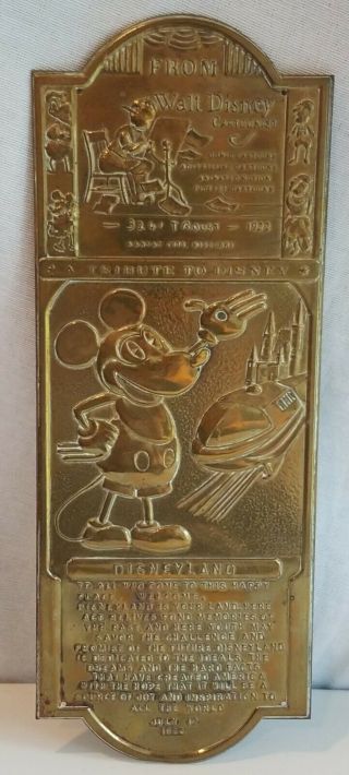 1950s Disneyland Mickey Mouse Brass Door Push Plaque Walt Disney 10 "