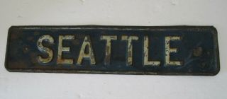 Rare Antique Metal Seattle City Sign Blue And White