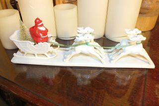 Vintage Santa Four Reindeer Sled Hard Plastic Christmas Decoration Irwin