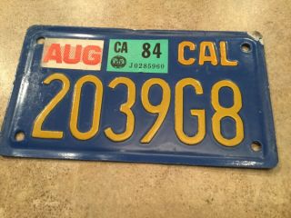 Vintage California Motorcycle License Plate 1984 Sticker 2039g8 Blue