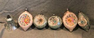 6 Lg Vintage,  Shiny Brite Christmas Ornaments,  Mercury Glass,  Mica,  Indents