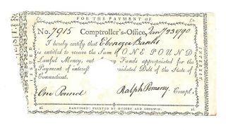 Orig.  State Of Connecticut Treasury Office Voucher 1790