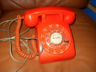 Vintage Orange Retro Rotary Dial Desk Phone With Cords,  Not