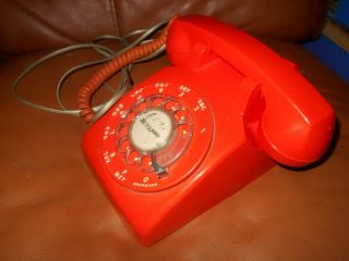 Vintage Orange Retro Rotary Dial Desk Phone with cords,  not 3