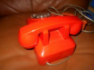 Vintage Orange Retro Rotary Dial Desk Phone with cords,  not 4