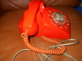 Vintage Orange Retro Rotary Dial Desk Phone with cords,  not 5