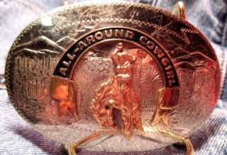 ALL - AROUND COWGIRL COMSTOCK Silversmiths 2 Banner TROPHY Belt Buckle 2