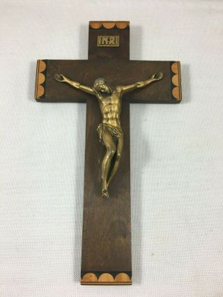 Antique Catholic Wall Wood Cross Bronze Crucifix Jesus Christ Dorlia