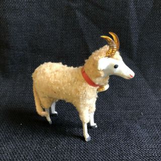 Rare Putz Ram; Vintage Christmas Sheep; Stick - Leg Antique Sheep Toy Figurine
