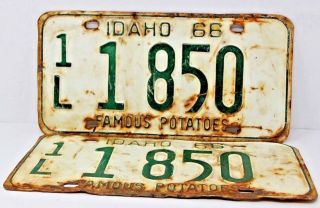 1966 Idaho License Plate Collectible Antique Vintage Matching Set Pair 1l 1 850