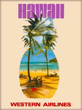 Hawaii Western Airlines United States Vintage Travel Advertisement Art Poster