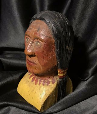 Bust Hand Carved & Painted Native American Indian Old Folk Art