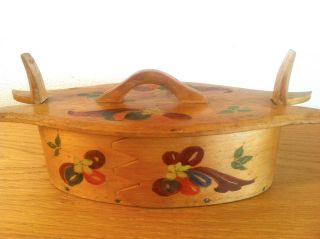 Norwegian Norway Tine Bent Woode Box Rosemaling Folk Art Lunch Box / Brides Box