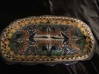 Talavera Bowl Mexican Pottery Wavy Dish Serving Folk Art