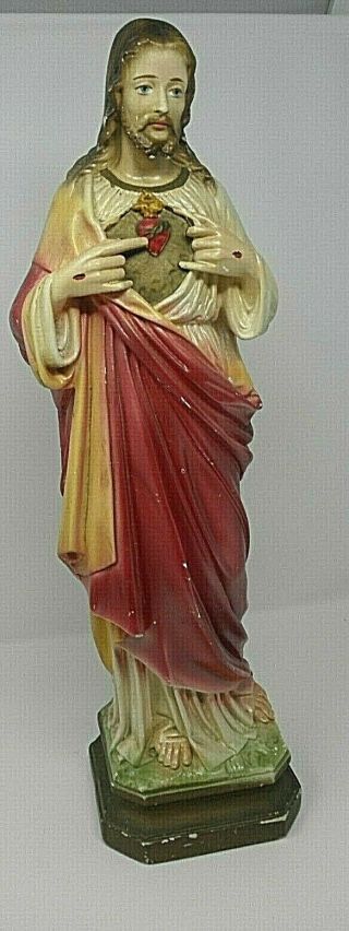 22 " Sacred Heart Of Jesus Christ Catholic Statue Sculpture Vintage Chalkware