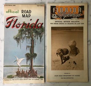 2 Vintage Florida Highways Travel Brochure Road Map Pamphlet Bulletin 1949