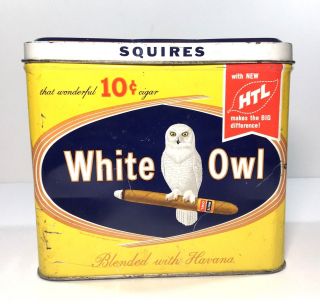 White Owl Squires Tin Cigar Box Advertising Yellow Blue Vintage Empty