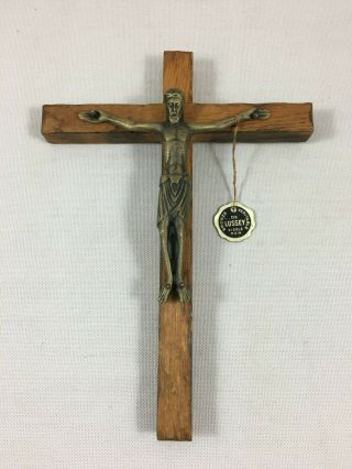 Antique Catholic Wall Wood Cross Bronze Crucifix Jesus Christ De Lussey