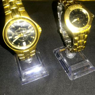 Two Bulova Harley Davidson His And Hers Matching Gold Tone Dress Watches
