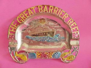 Vintage Great Barrier Reef Brass Ashtray,  Mid Century Australian Souvenir 1950s