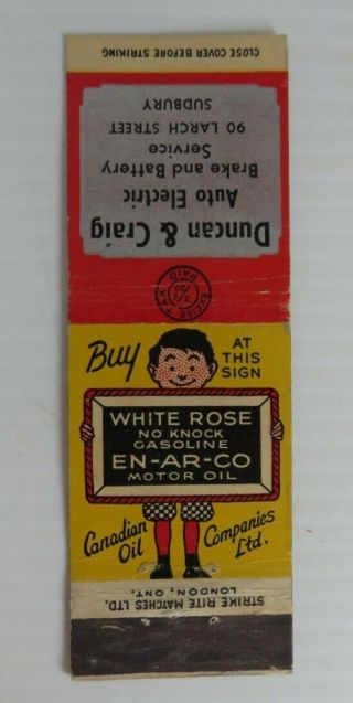 Vintage White Rose Enarco Motor Oil Matchbook Cover (inv23873)