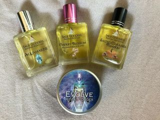 Sage Goddess Aquamarine,  Cherry Blossom,  Salted Caramel Pumpkin Perfumes -