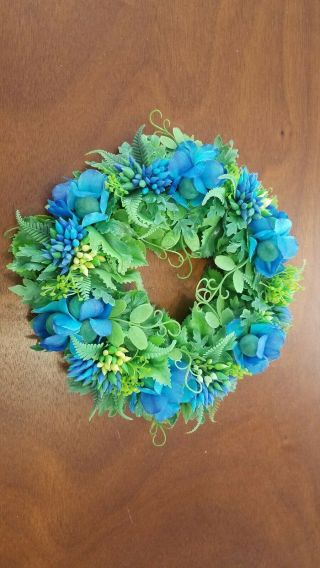 Vintage Celluloid Plastic Wreath Candle Ring Blue Flowers
