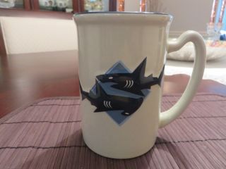 National Aquarium Baltimore Tall 5 " Souvenir 3d Blue Sharks Stoneware Mug Euc Lo