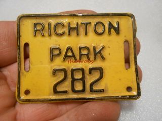 Vintage Richton Park Illinois Embossed Metal Bicycle License Plate