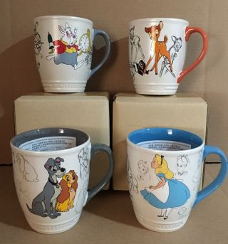 Disney Store Classic Coll Mug Set Of 4 Alice,  White Rabbit,  Lady & Tramp & Bambi